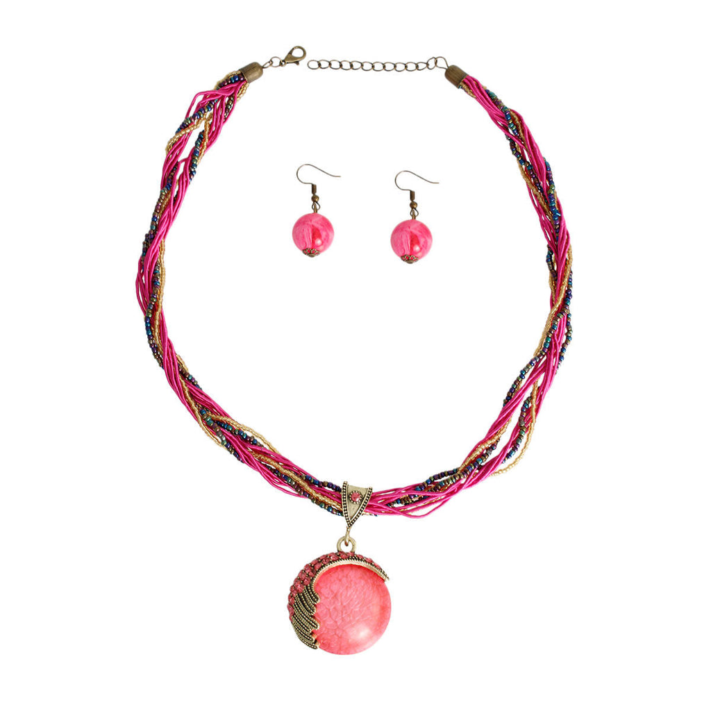 Bead Pendant Necklace with Pink Cord – Trendy Statement Jewelry