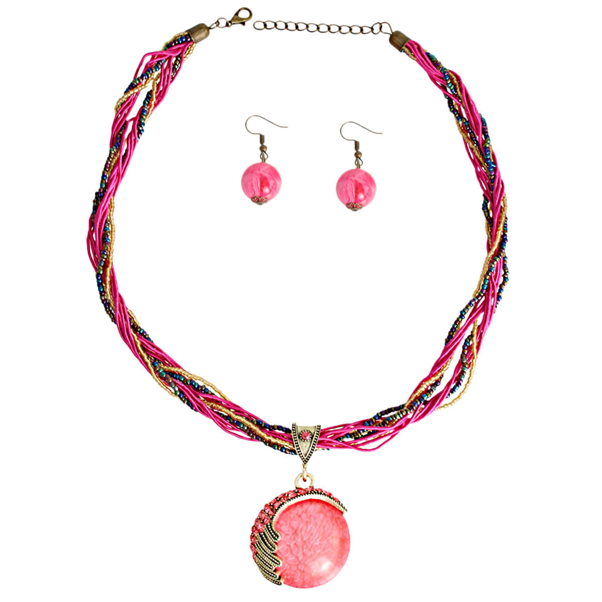 Bead Pendant Necklace with Pink Cord – Trendy Statement Jewelry