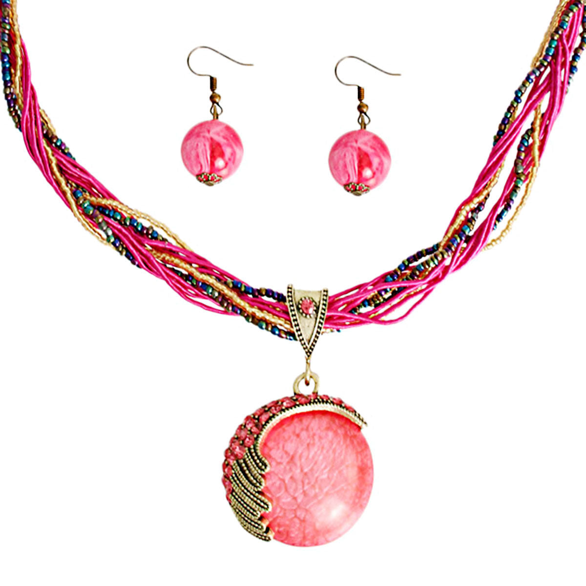 Bead Pendant Necklace with Pink Cord – Trendy Statement Jewelry
