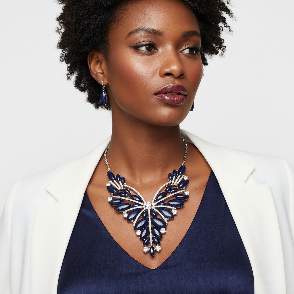 Statement Necklace Regal Tribal Blue Cracked Marquise Stylish Jewelry