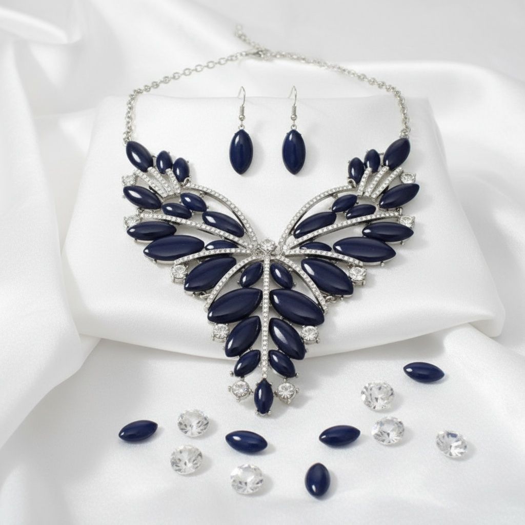 Statement Necklace Regal Tribal Blue Cracked Marquise Stylish Jewelry