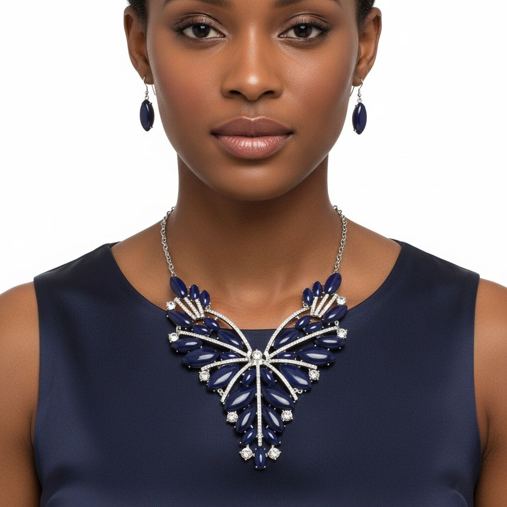 Statement Necklace Regal Tribal Blue Cracked Marquise Stylish Jewelry