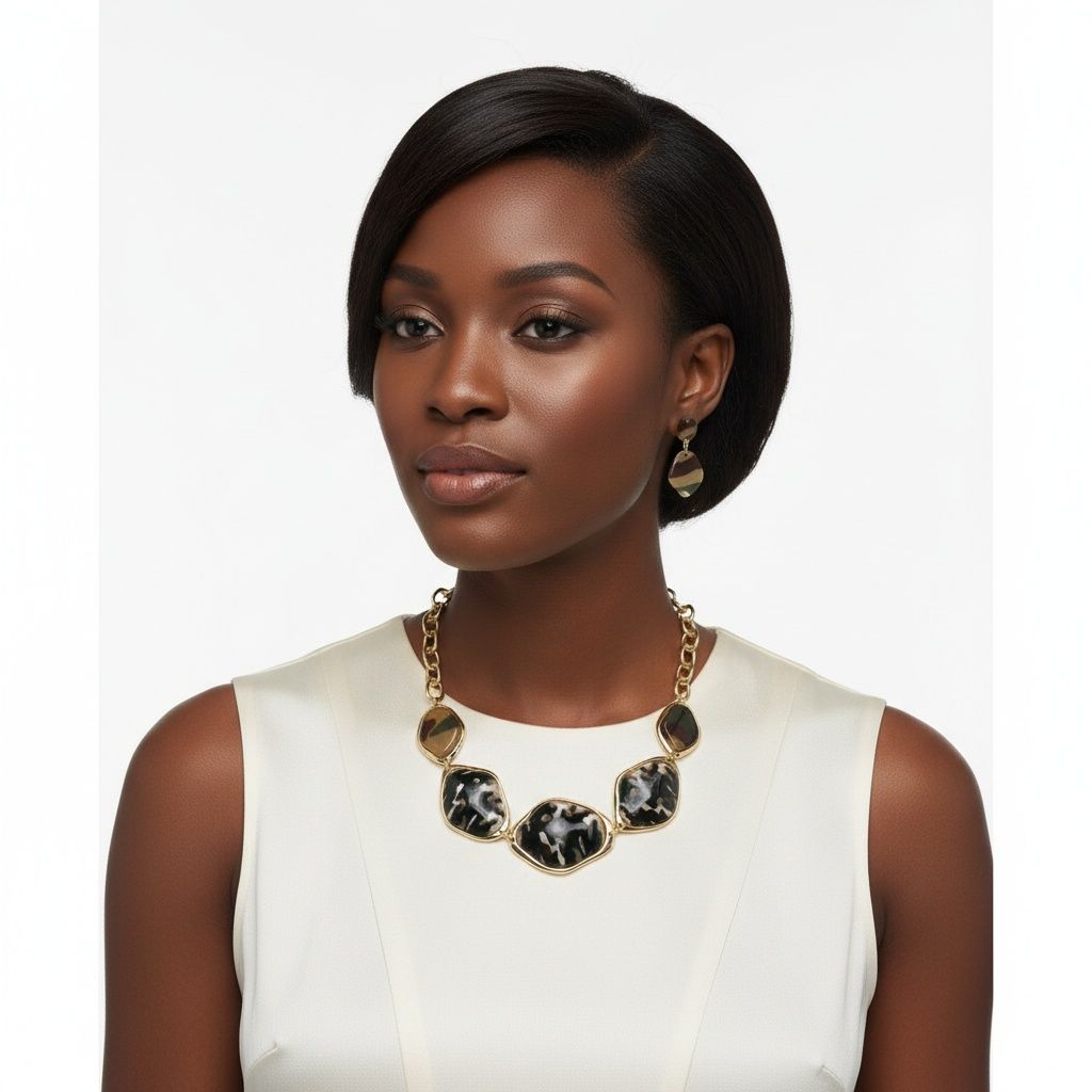 Statement Camouflage Link Necklace with Dimensional Collar Design