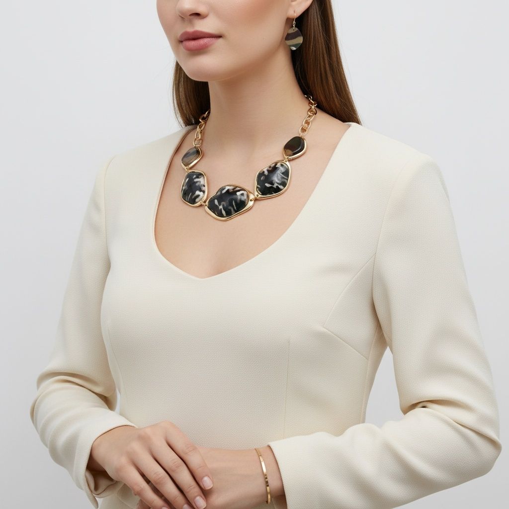Statement Camouflage Link Necklace with Dimensional Collar Design