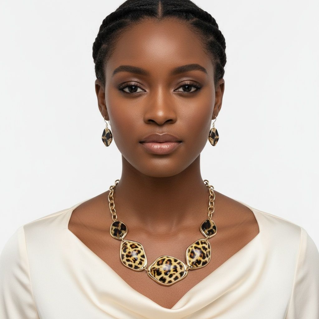 Statement Necklace Dimensional Bright Leopard Link Stylish Collar