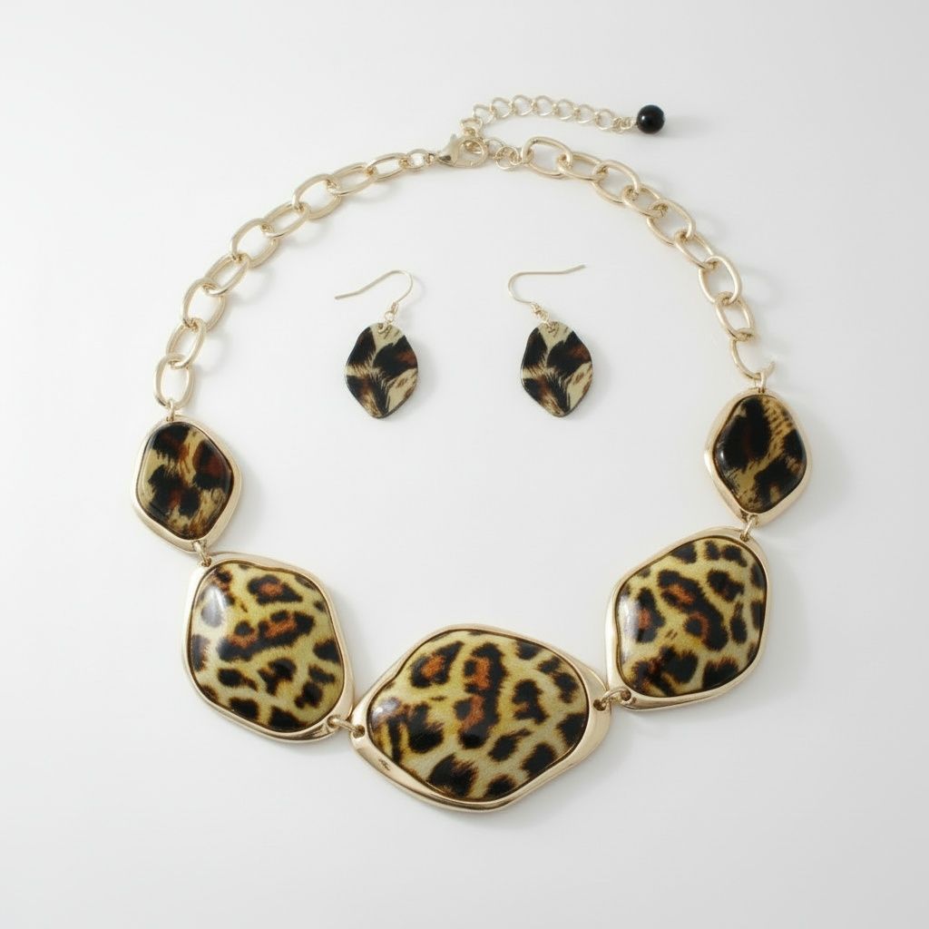 Statement Necklace Dimensional Bright Leopard Link Stylish Collar