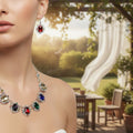 Statement Necklace Silver Filigree Multicolor Crystal Collar Stylish Chic Jewelry