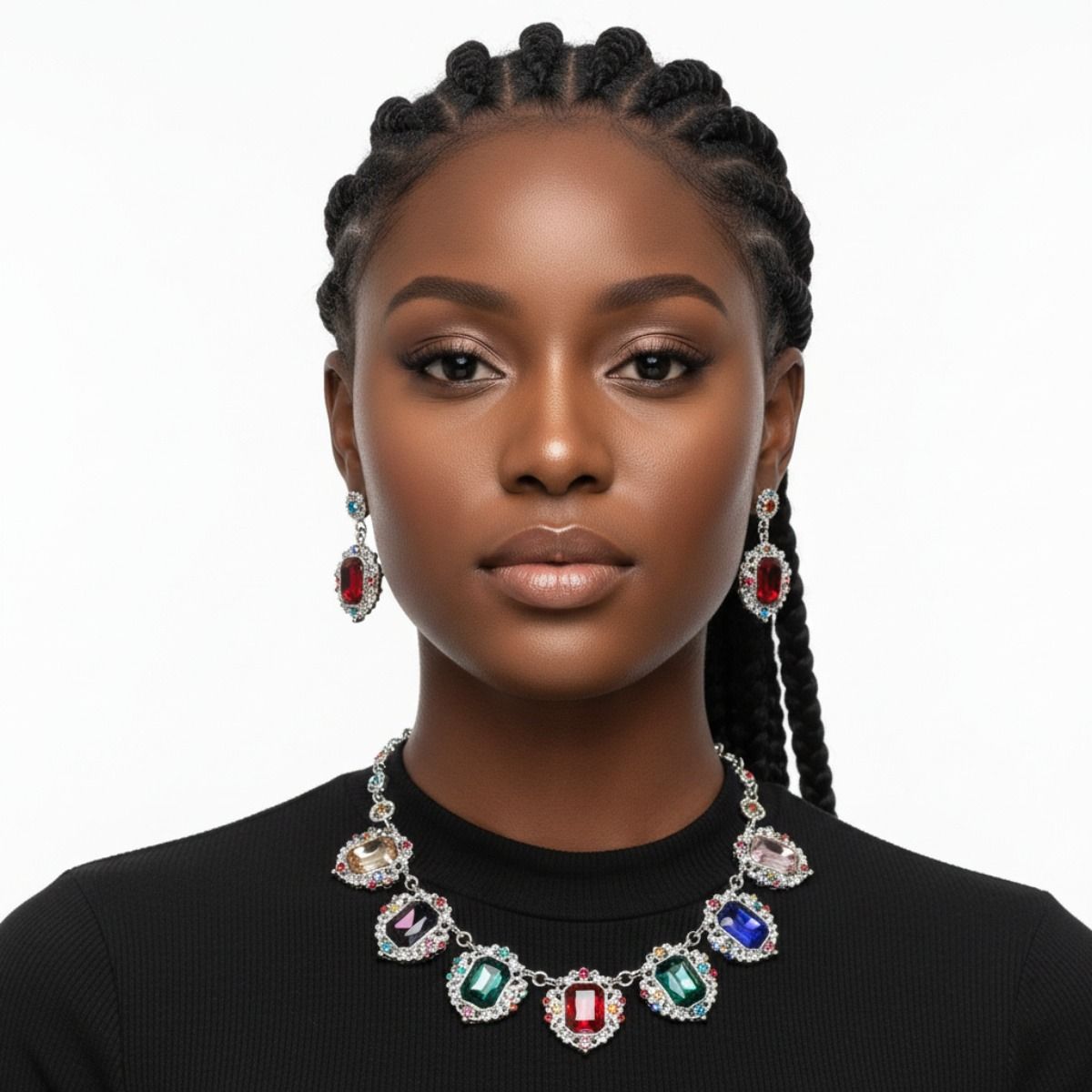 Statement Necklace Silver Filigree Multicolor Crystal Collar Stylish Chic Jewelry