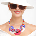 Beaded Disc Statement Necklace Patriotic Trendy Jewelry Accessory