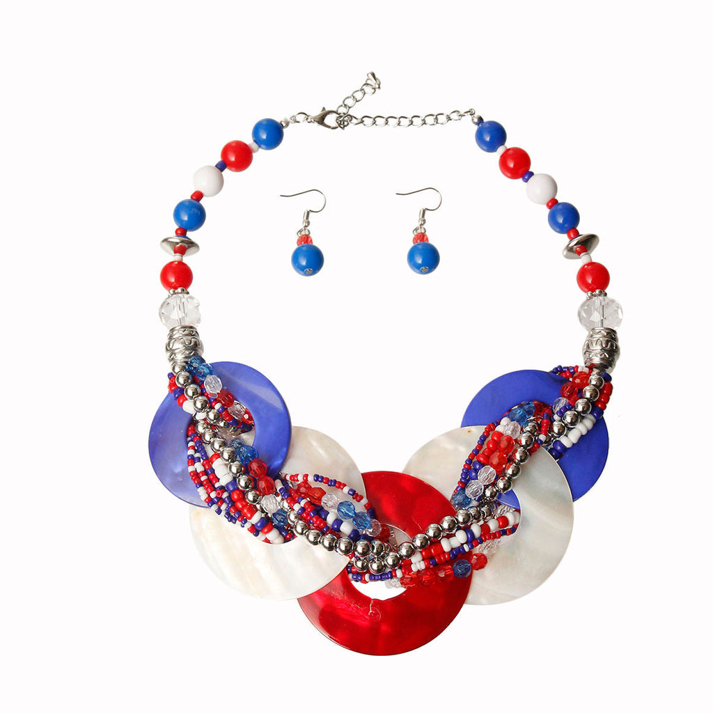 Beaded Disc Statement Necklace Patriotic Trendy Jewelry Accessory