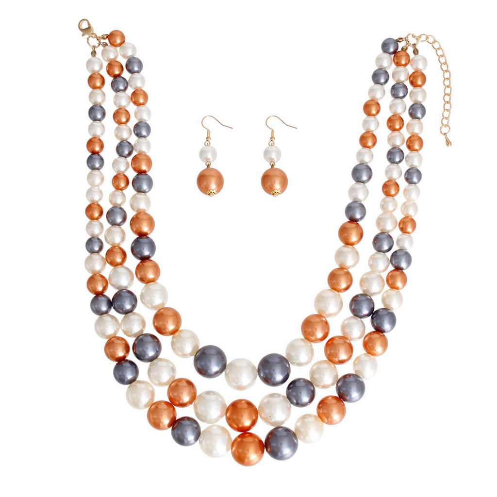 Layered Pearl Necklace Set 3 Layer Gold and Cream Stylish Statement Jewelry