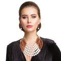 Statement 5 Row Pearl Necklace in Brown and Cream – Stylish Layered Jewelry