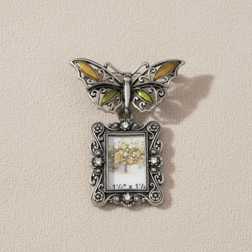 Fashion Brooch Antique Butterfly Square Picture Frame Pin Stylish Accessory