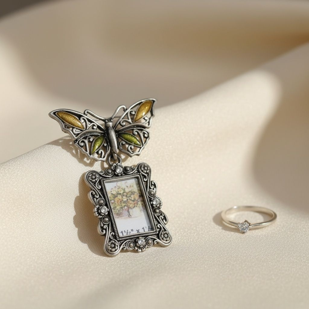 Fashion Brooch Antique Butterfly Square Picture Frame Pin Stylish Accessory