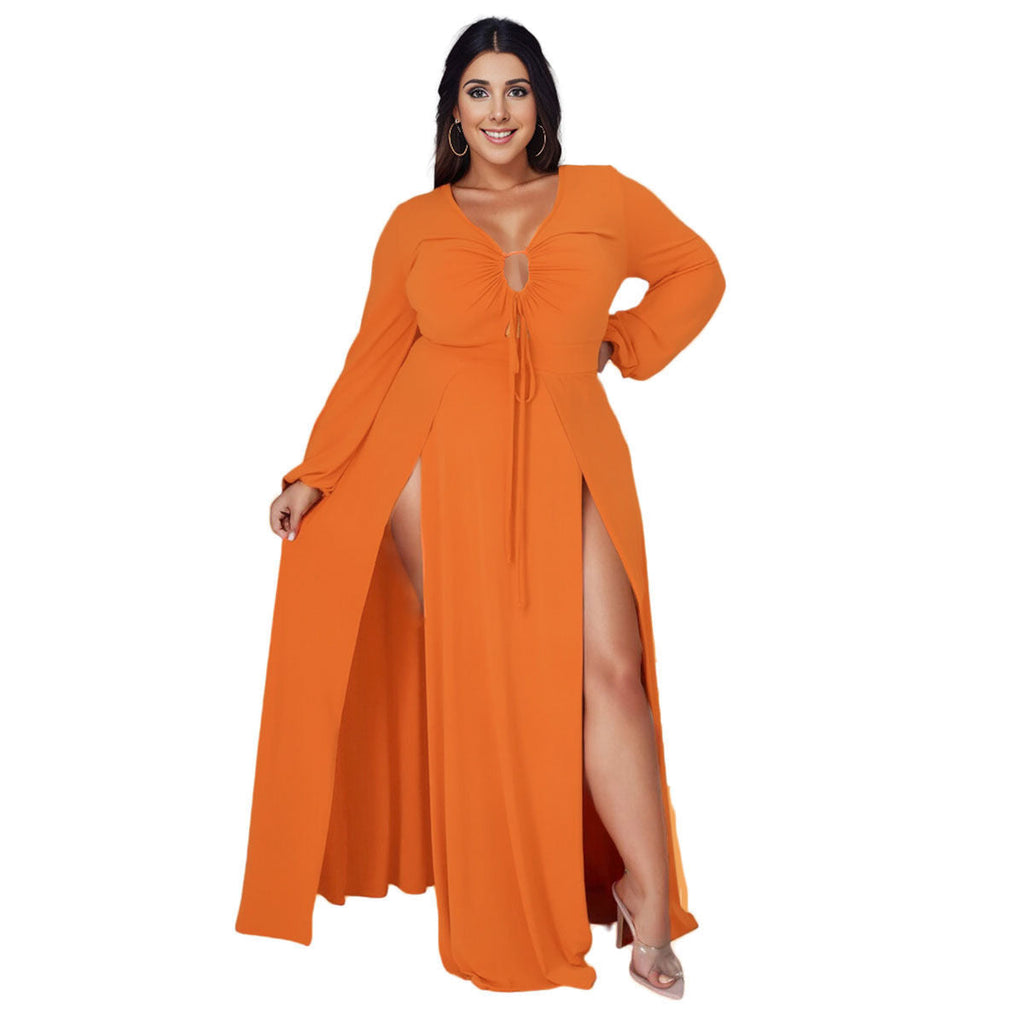 Women’s Dress 3XL Bright Orange Sexy Slit Trendy Chic