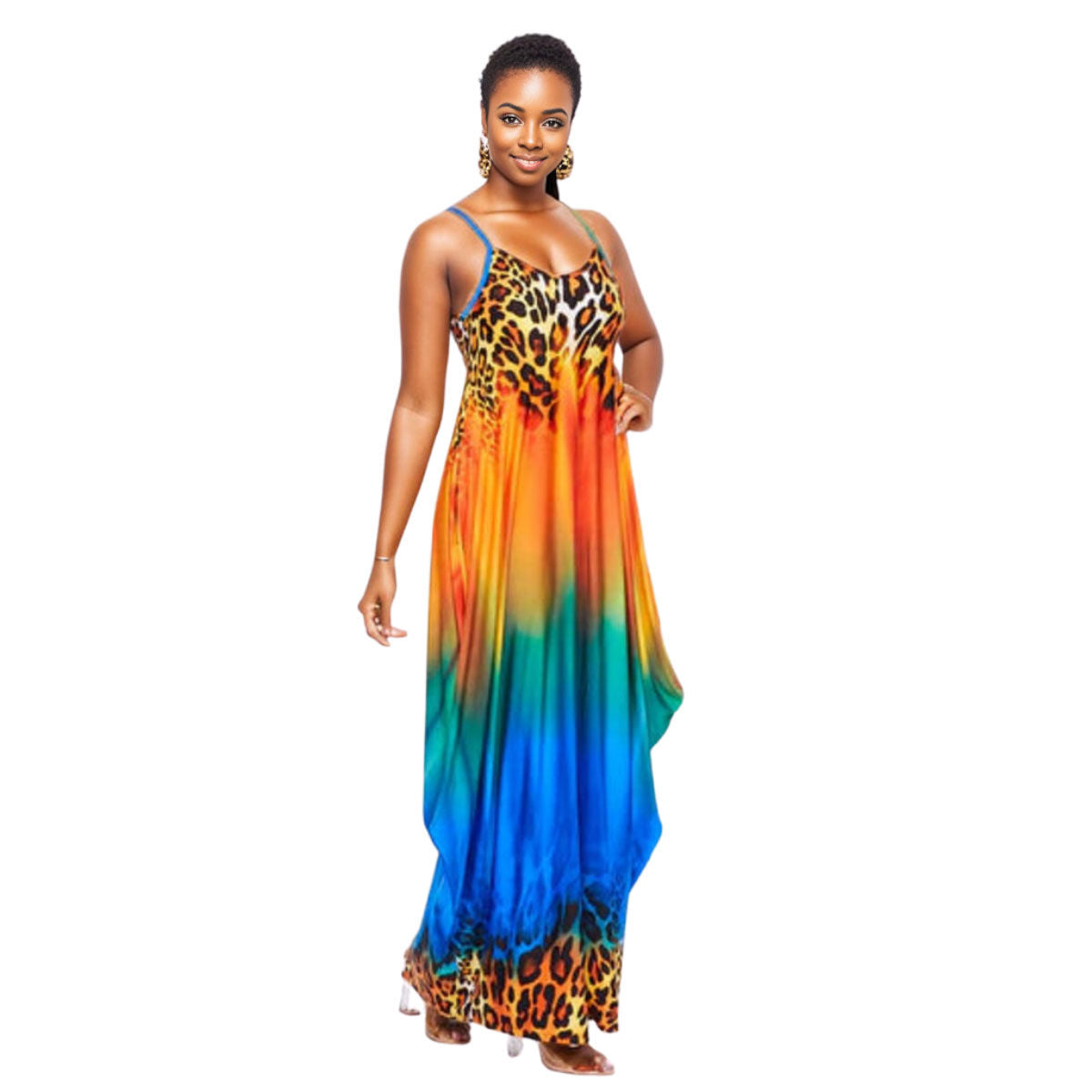 Women’s Plus Size 5XL Rainbow Cami Dress – Trendy Casual Chic