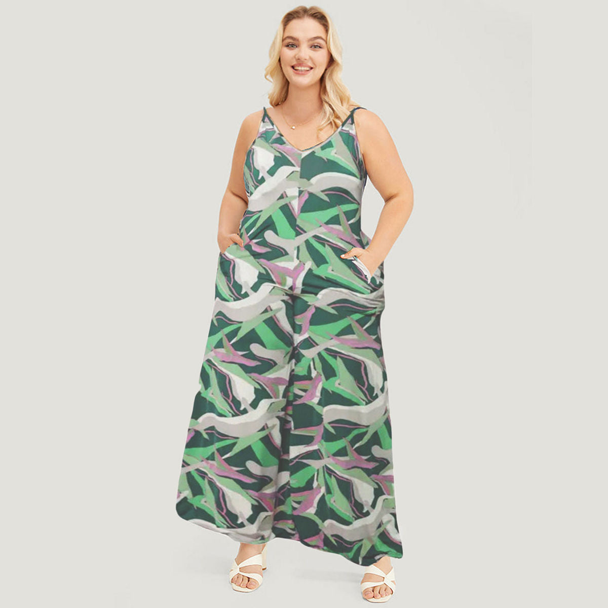 Plus Size 3XL Green Cami Romper Casual Stylish Lounge Wear