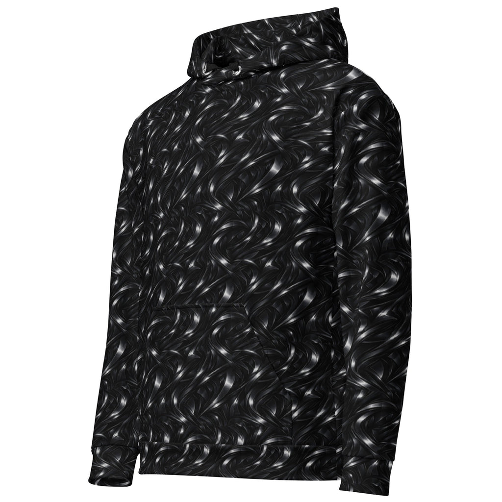 Neo-Futurist Flow Hoodie – Limited Drop – Dark Metallic All-Over Print Streetwear