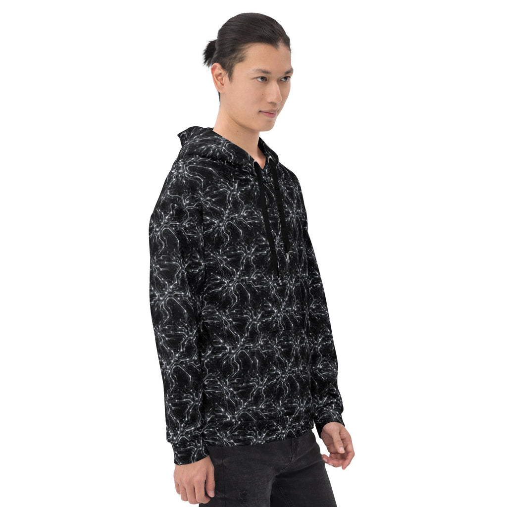 Glitched Circuitry Hoodie – Limited Drop – Black White Tech All-Over Print