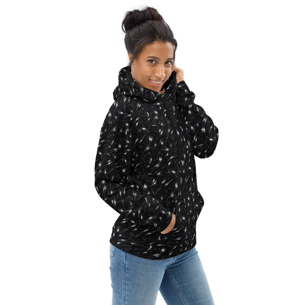Neo-Futurist Flow Hoodie – Limited Drop – Dark Metallic All-Over Print Streetwear