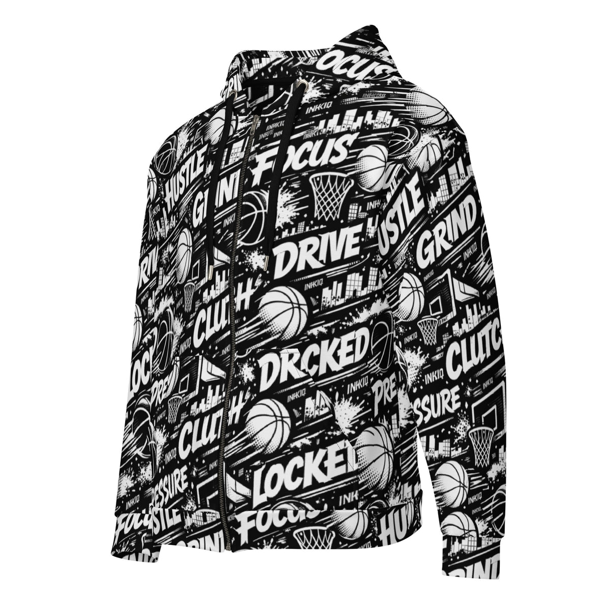 HUSTLE | GRIND | FOCUS – All-Over Print Zip Hoodie | INKIQ Streetwear