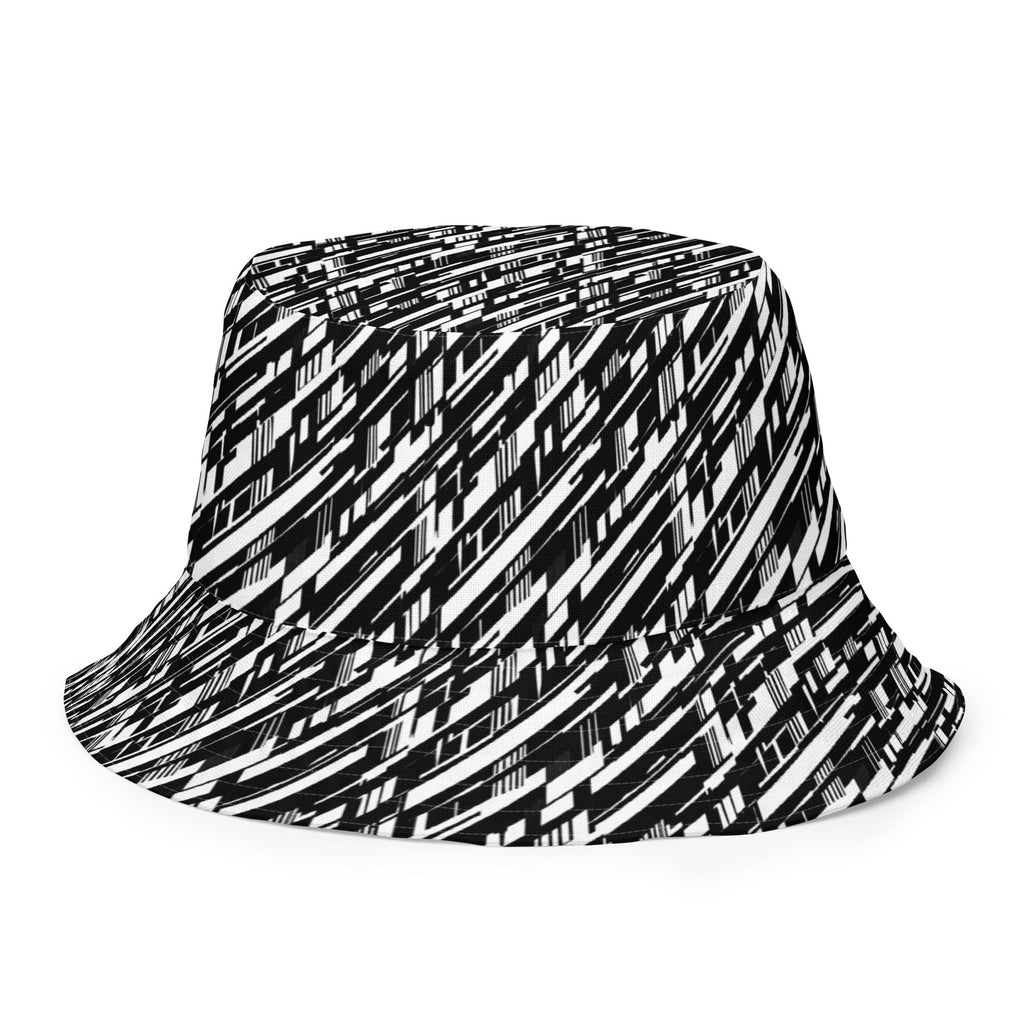 High-Energy Glitch Stripe Reversible Bucket Hat – Limited Drop – Black White Futuristic