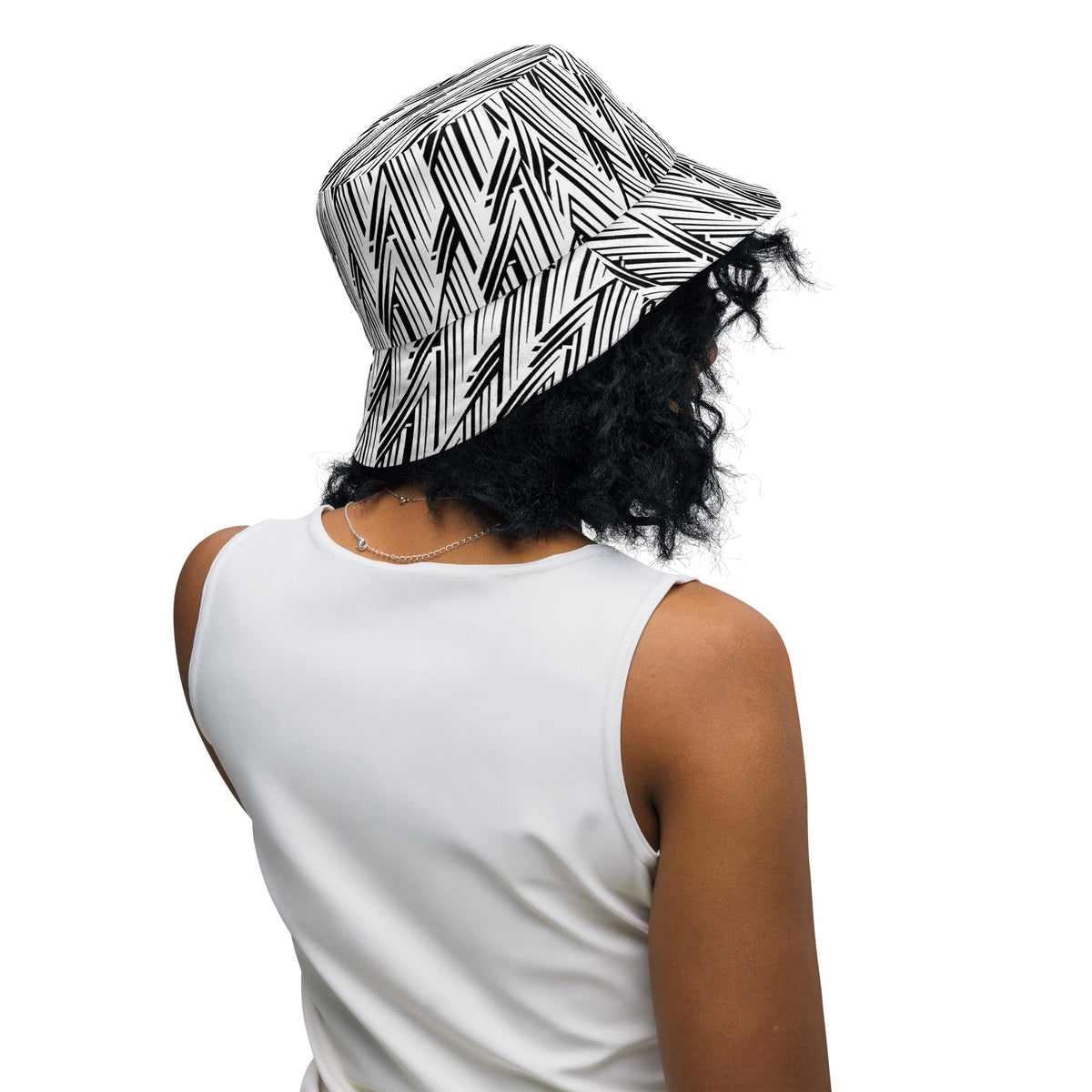 Glitch Stripe Reversible Bucket Hat – Limited Drop – Black White Neo-Futurist All-Over Print