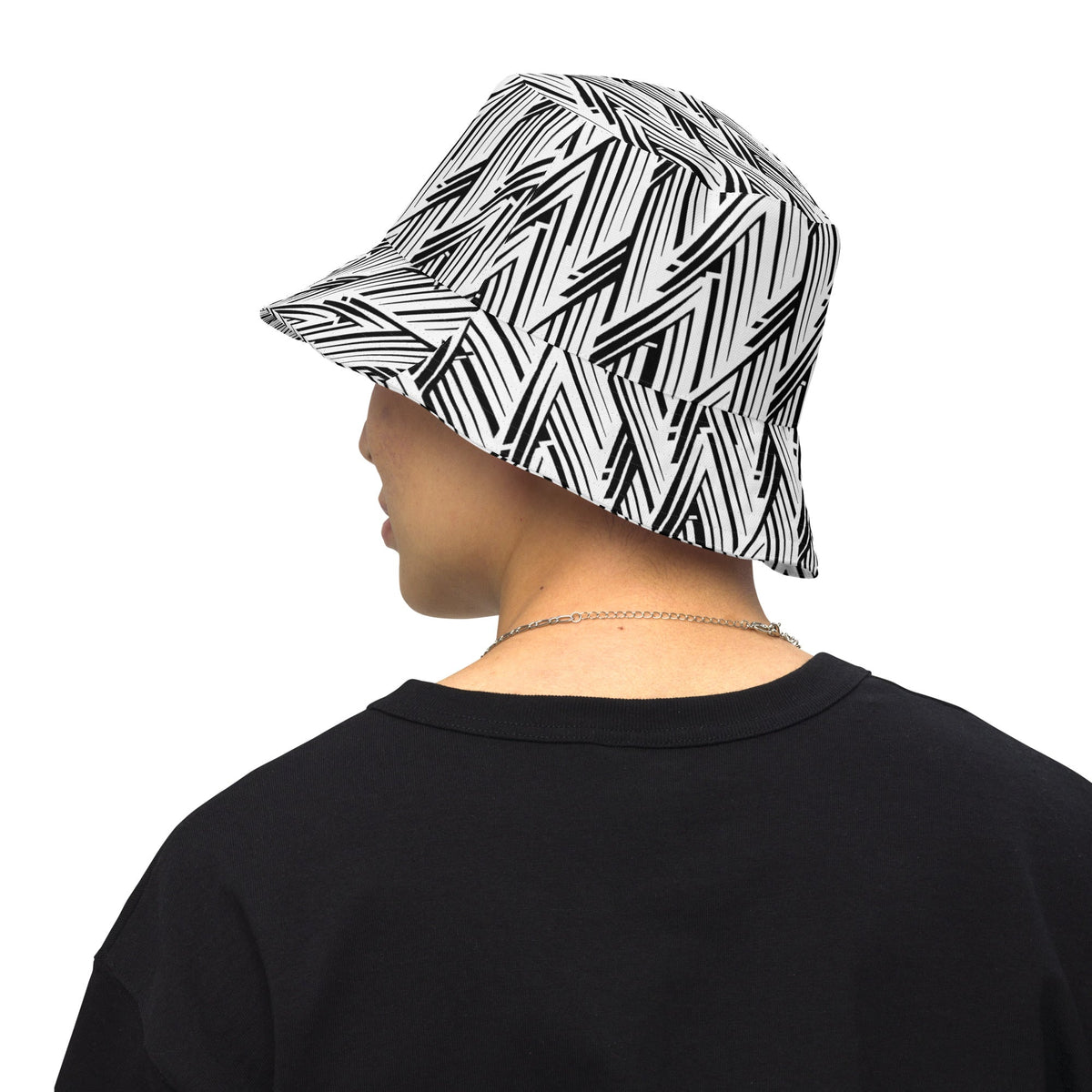 Glitch Stripe Reversible Bucket Hat – Limited Drop – Black White Neo-Futurist All-Over Print