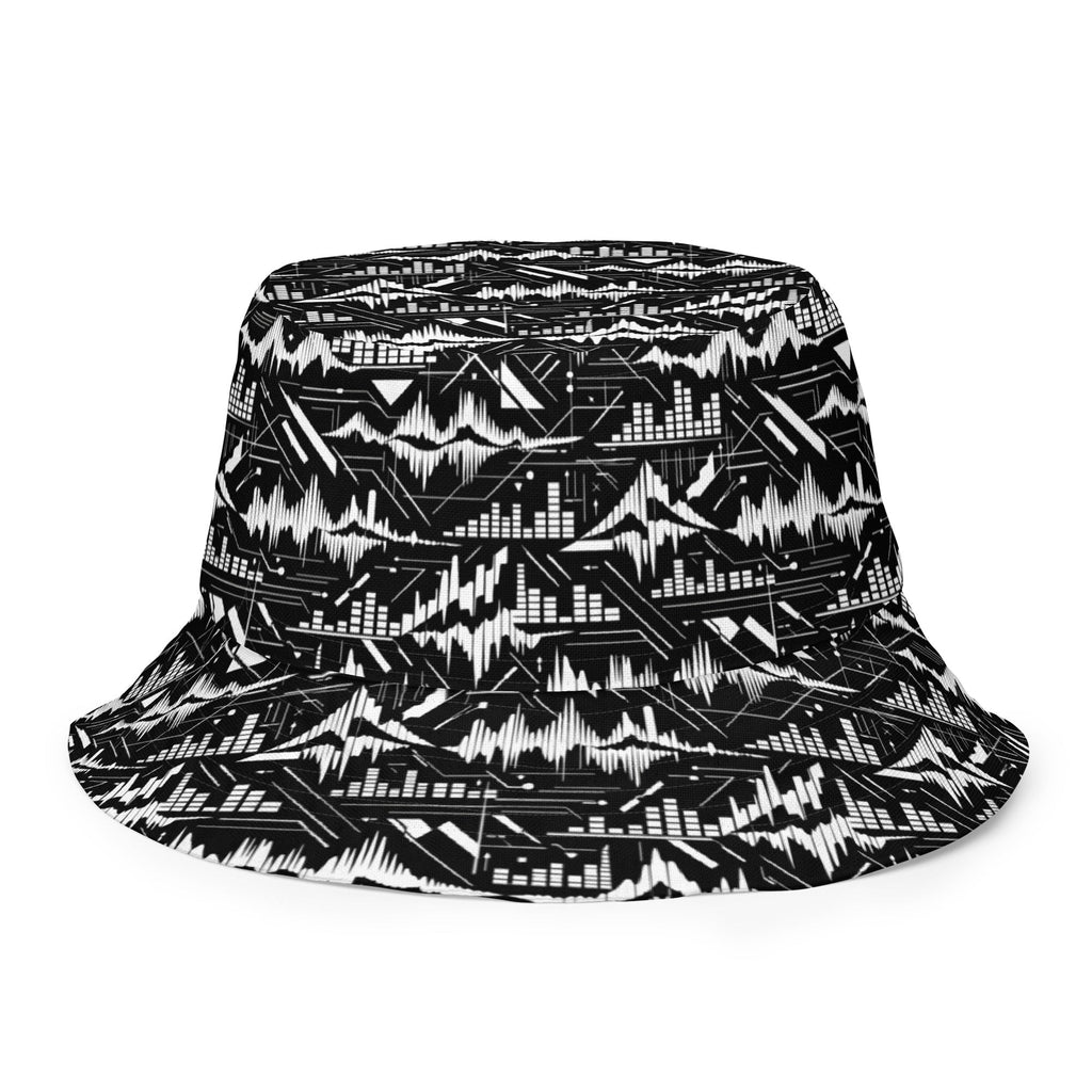 Glitch Soundwave Grid Reversible Bucket Hat – Limited Drop – Black White Neo-Futurist