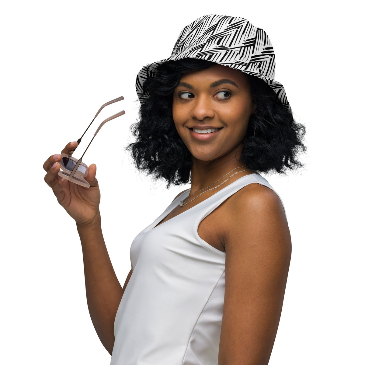 Glitch Stripe Reversible Bucket Hat – Limited Drop – Black White Neo-Futurist All-Over Print