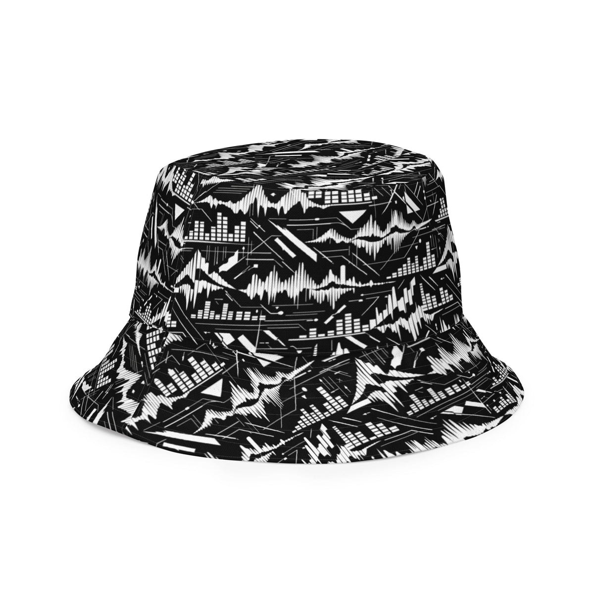 Glitch Soundwave Grid Reversible Bucket Hat – Limited Drop – Black White Neo-Futurist