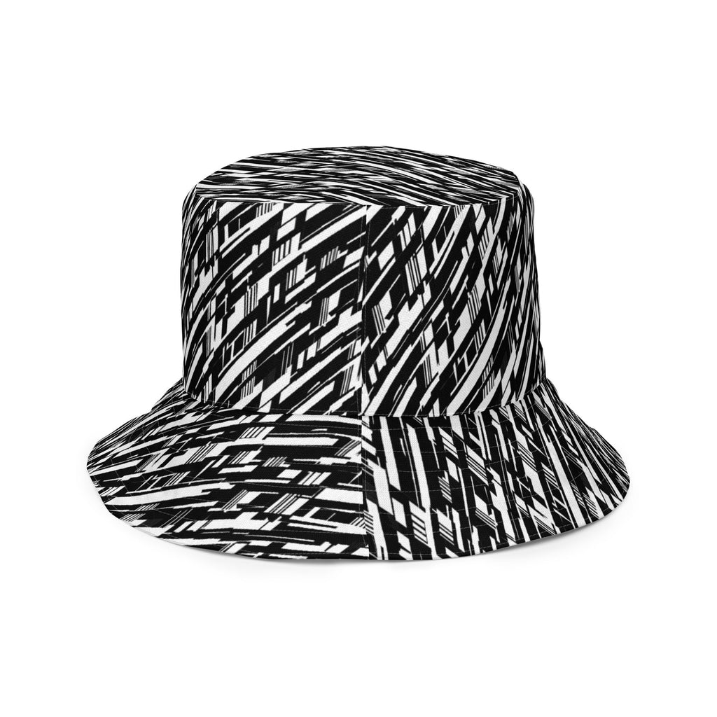 High-Energy Glitch Stripe Reversible Bucket Hat – Limited Drop – Black White Futuristic