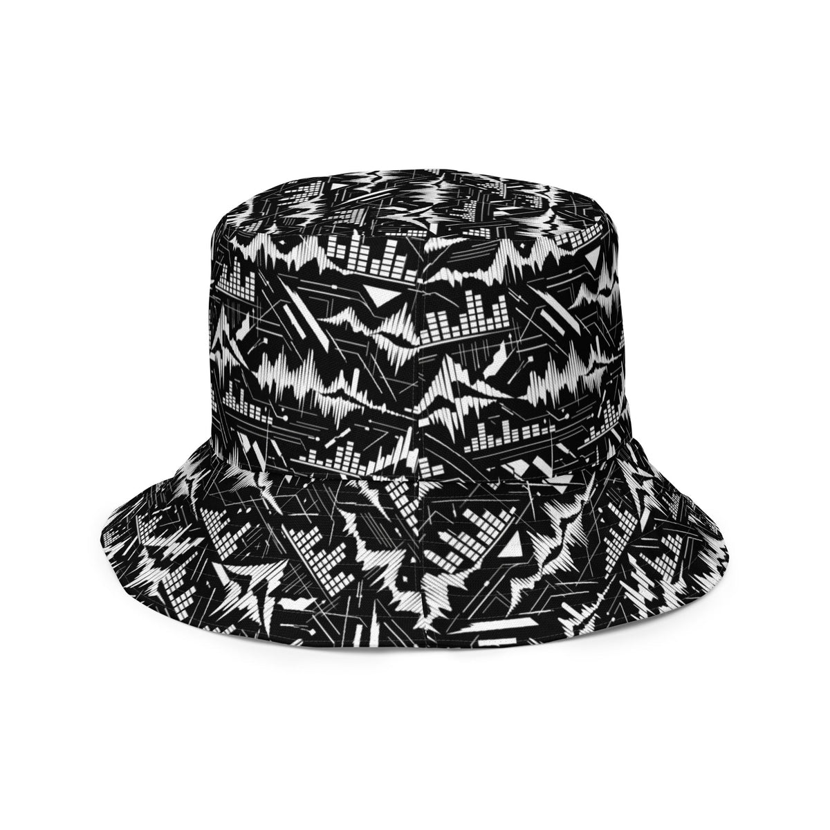 Glitch Soundwave Grid Reversible Bucket Hat – Limited Drop – Black White Neo-Futurist