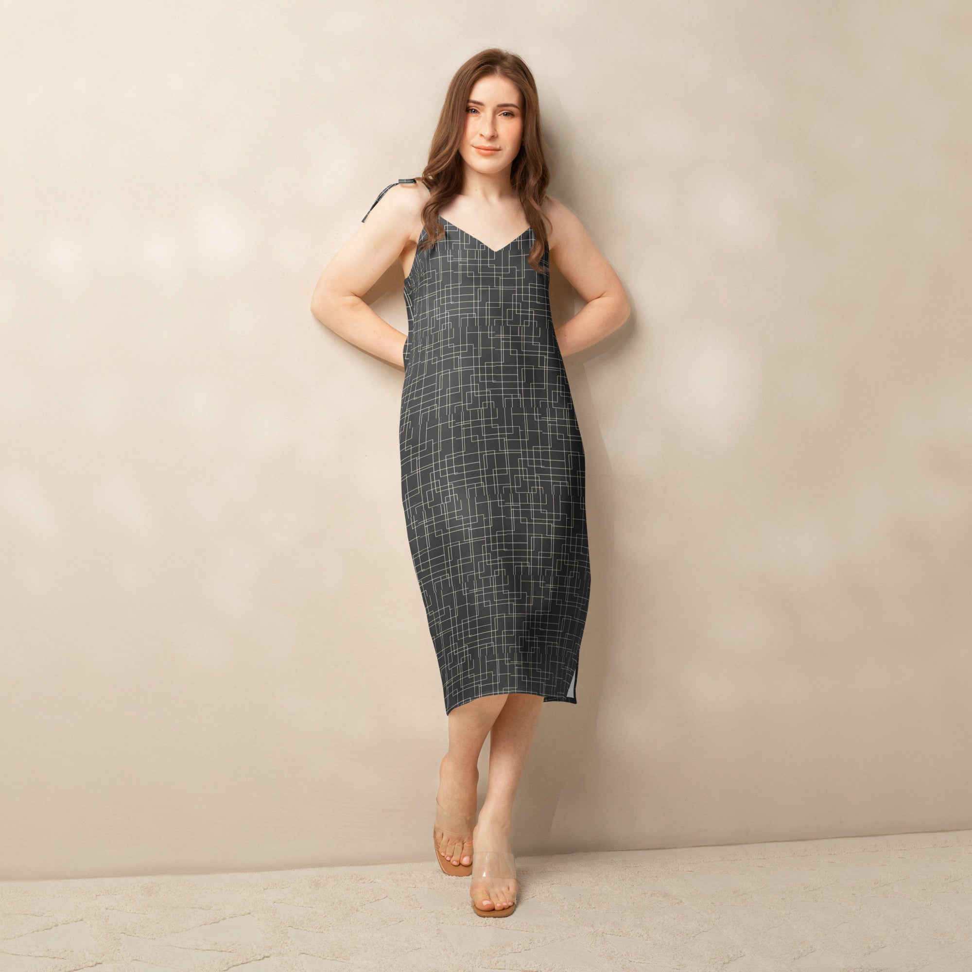 Architectural Silence Midi Dress – Limited Drop – Minimalist Brutalist Geometric Chiffon Slip