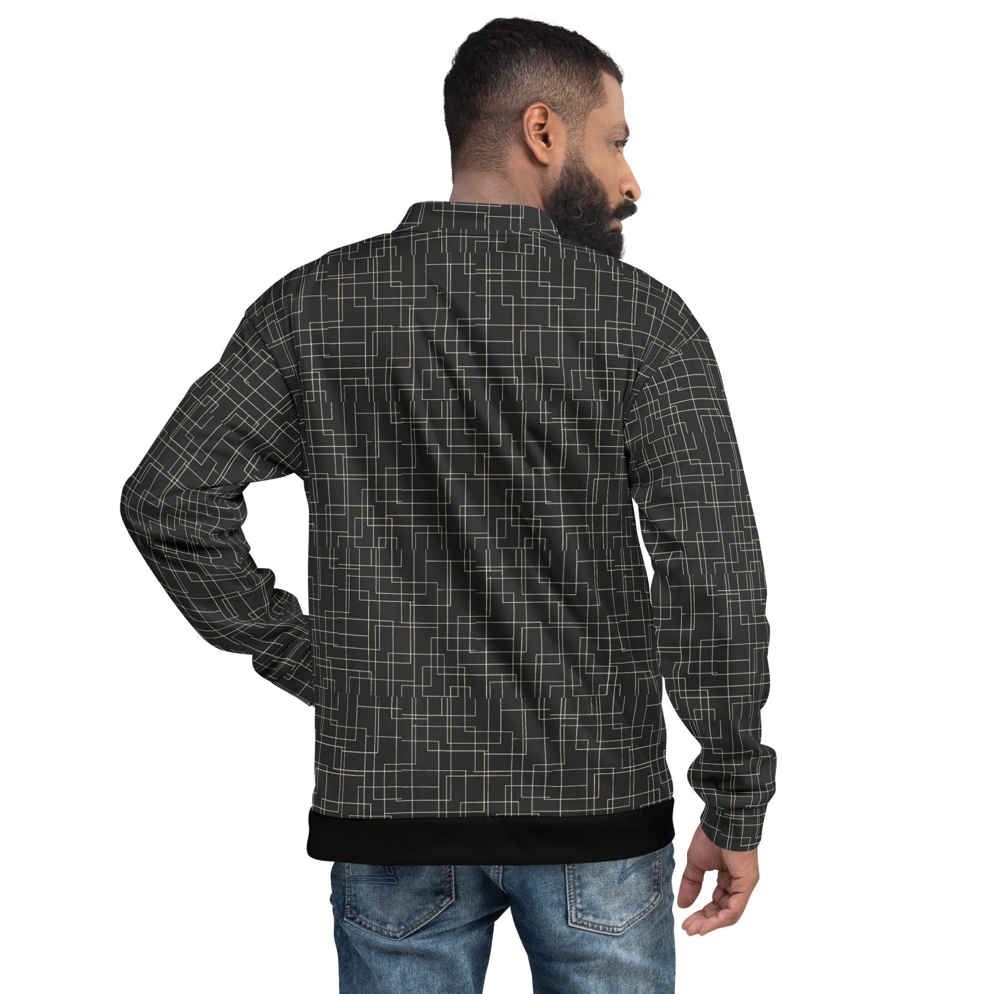 Architectural Silence Bomber Jacket – Limited Drop – Minimalist Brutalist Geometric All-Over Print Unisex