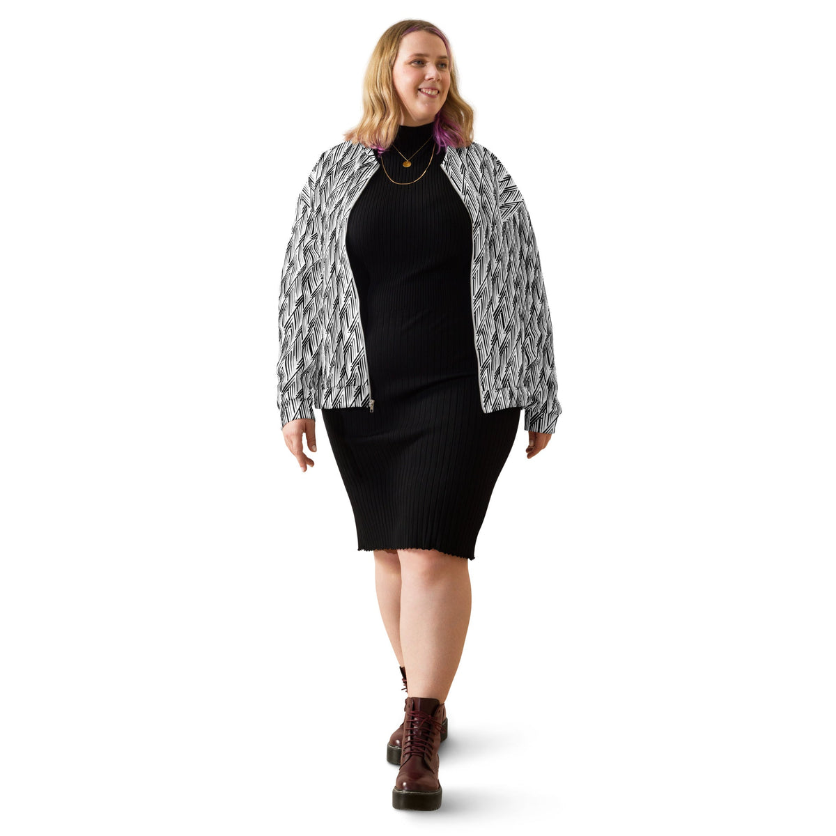 Glitch Stripe Bomber Jacket – Limited Drop – Black White Neo-Futurist All-Over Print