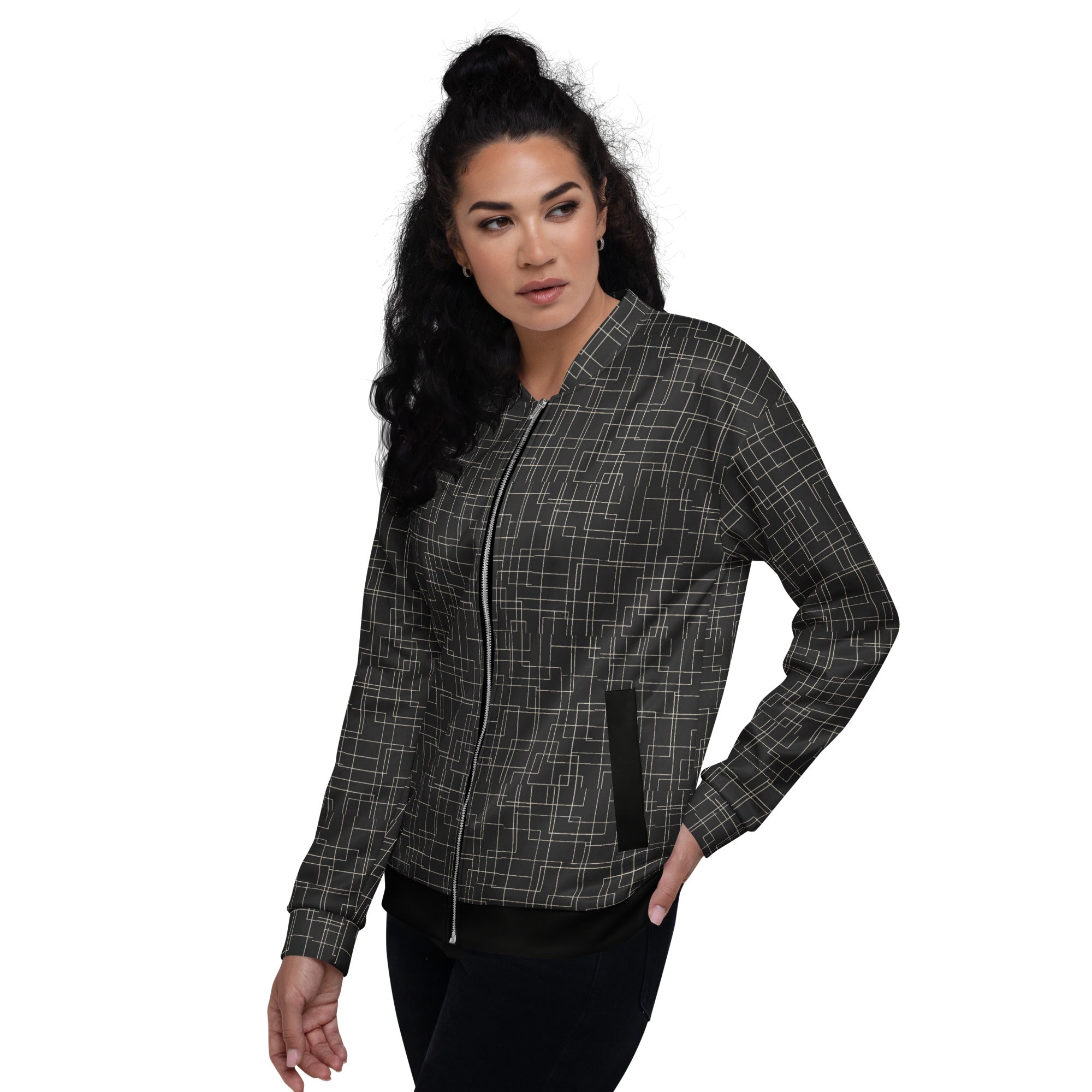 Architectural Silence Bomber Jacket – Limited Drop – Minimalist Brutalist Geometric All-Over Print Unisex
