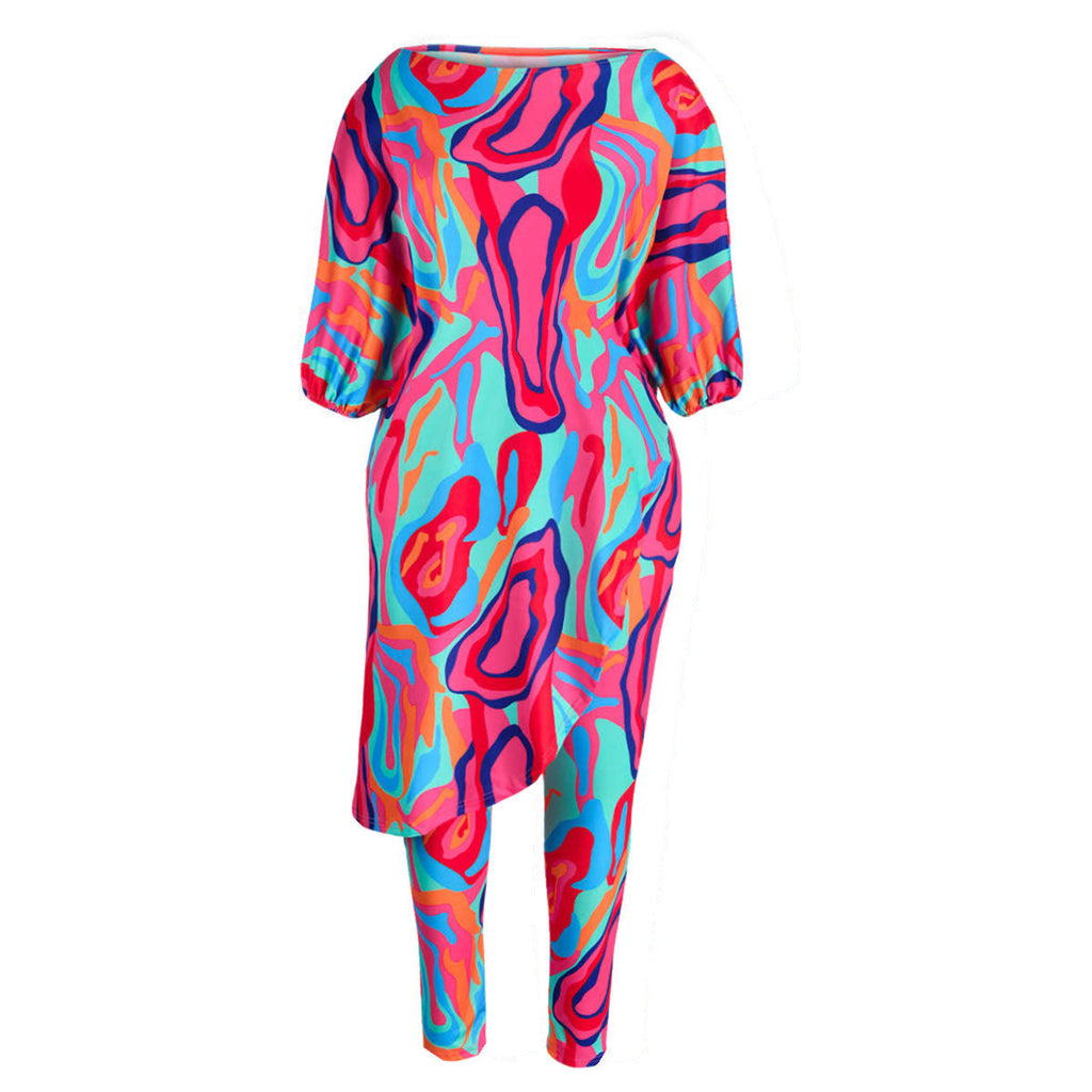 Plus Size 5XL Rainbow Asymmetric Set Stylish Trendy Fashion