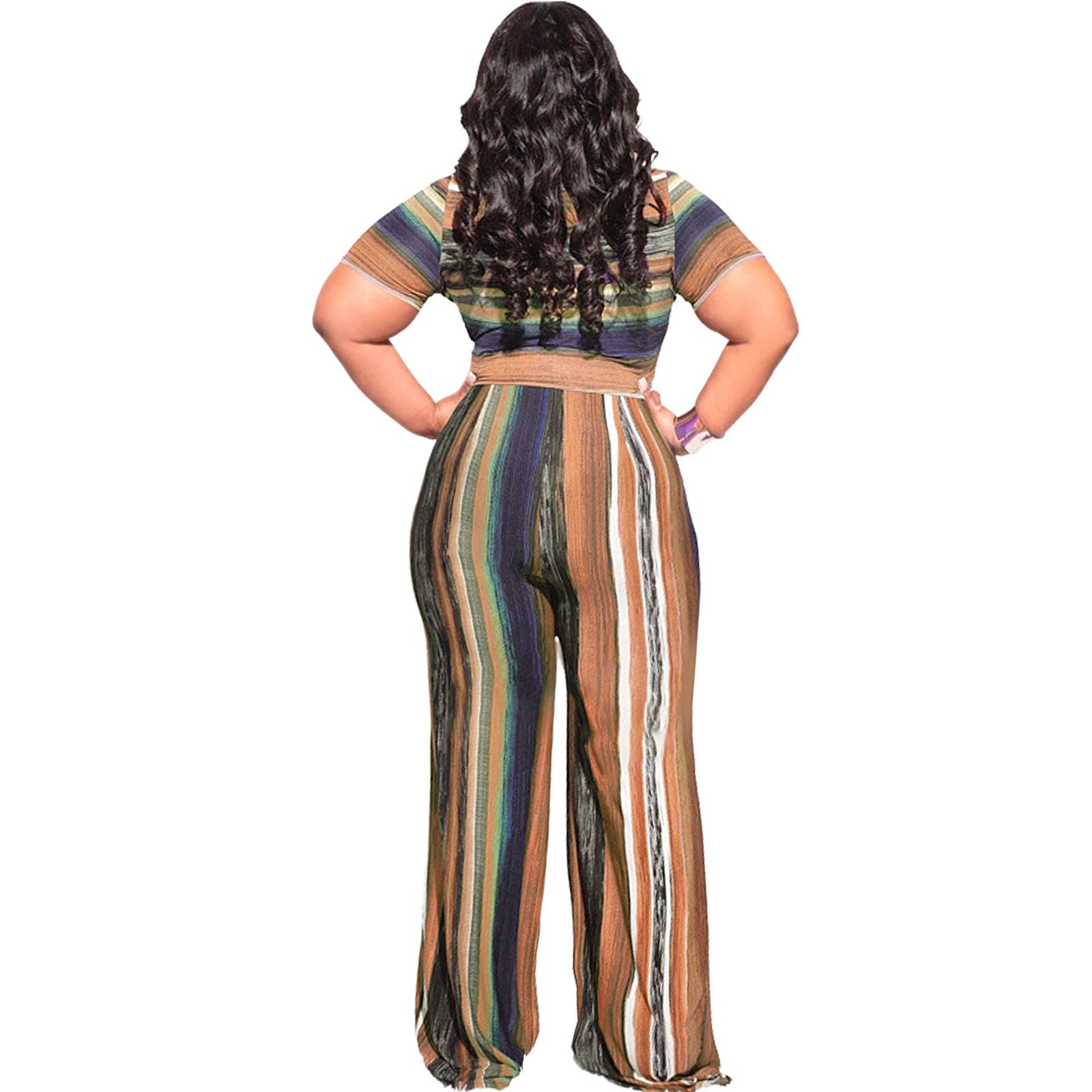 Plus Size 5XL Striped Top and Pants Set Casual Chic Lounge Outfit