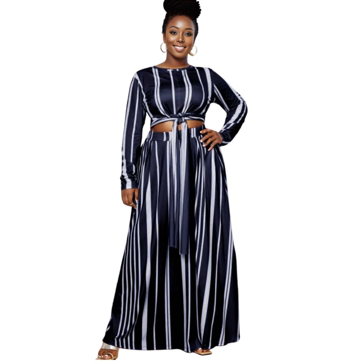 Plus Size 3XL Navy Stripe Outfit Set Casual Stylish