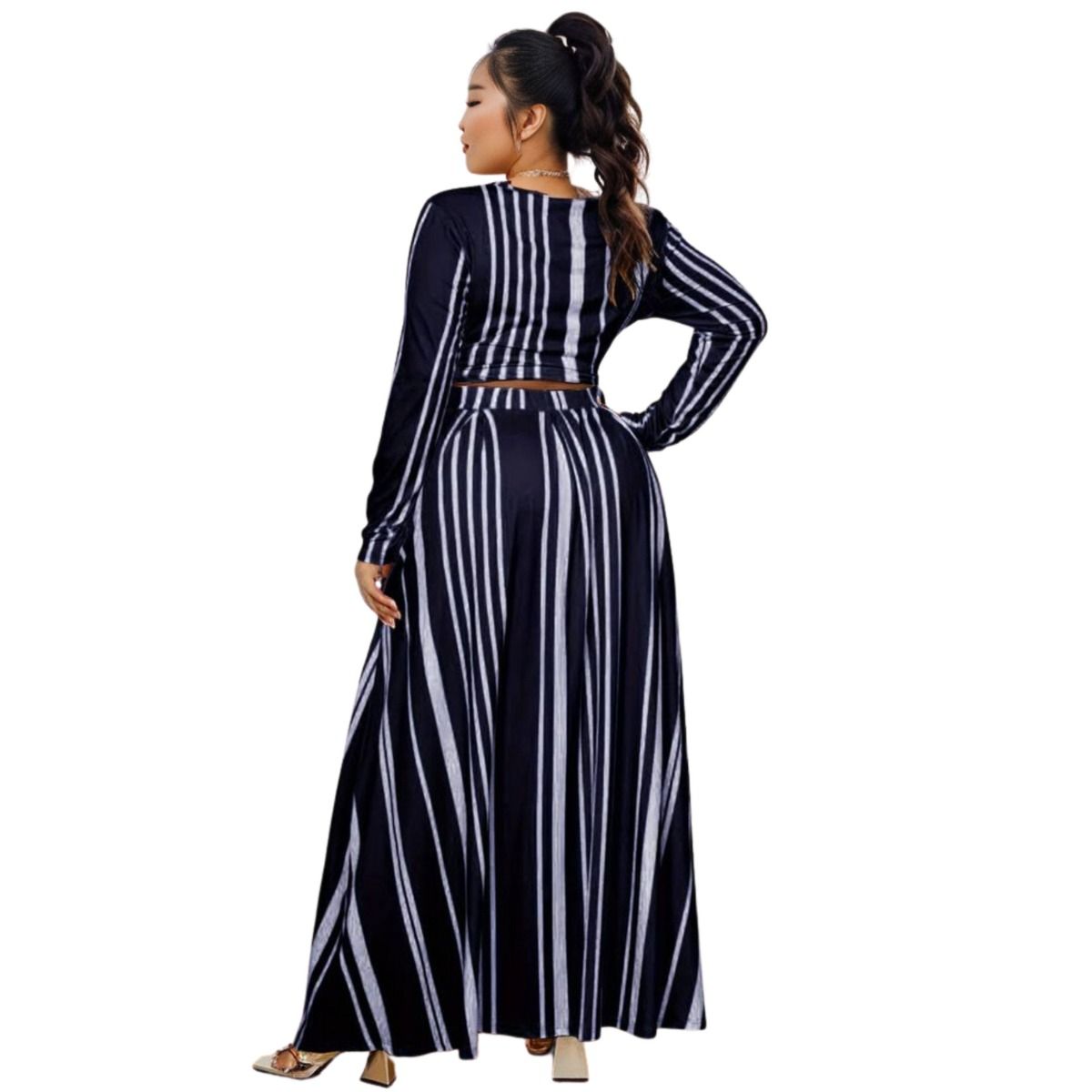 Plus Size 5XL Navy Stripe Outfit Set Casual Stylish Lounge Wear