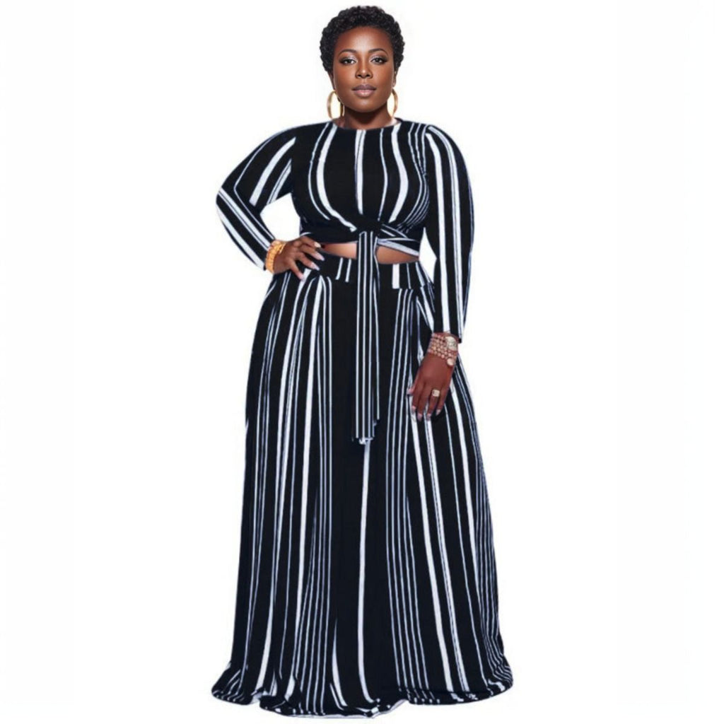 Plus Size 5XL Navy Stripe Outfit Set Casual Stylish Lounge Wear