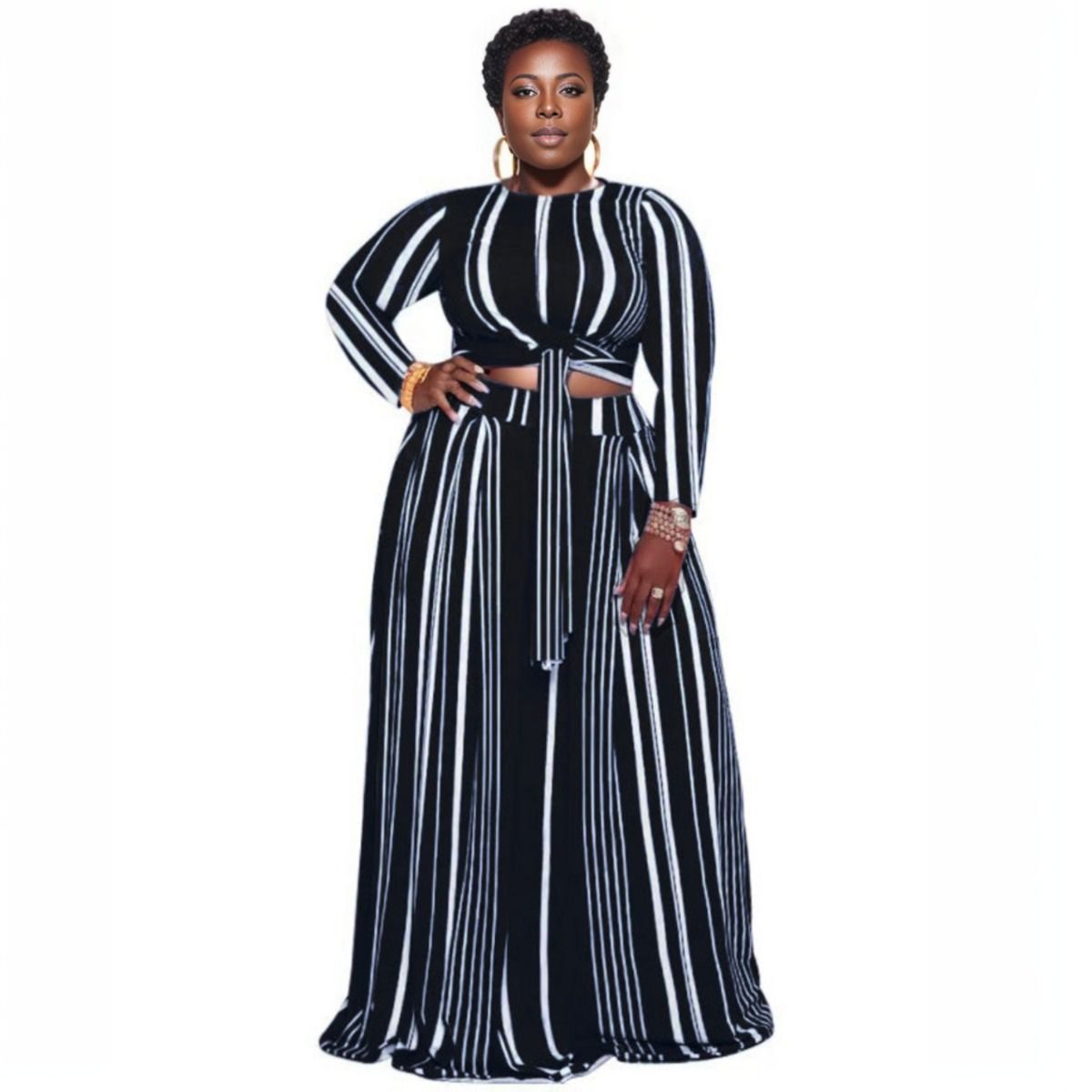 Plus Size 5XL Navy Stripe Outfit Set Casual Stylish Lounge Wear
