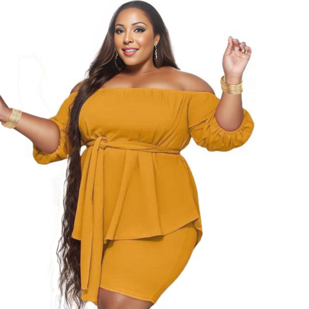 Women’s Off-Shoulder Shorts Set 3XL Mustard Casual Chic Trendy
