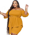 Women’s Off-Shoulder Shorts Set 3XL Mustard Casual Chic Trendy