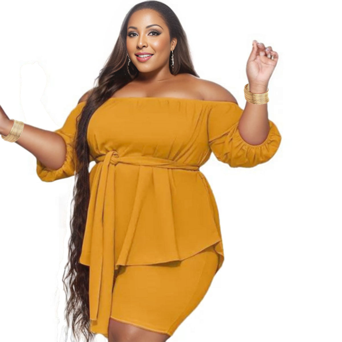 Women’s Off-Shoulder Shorts Set 3XL Mustard Casual Chic Trendy