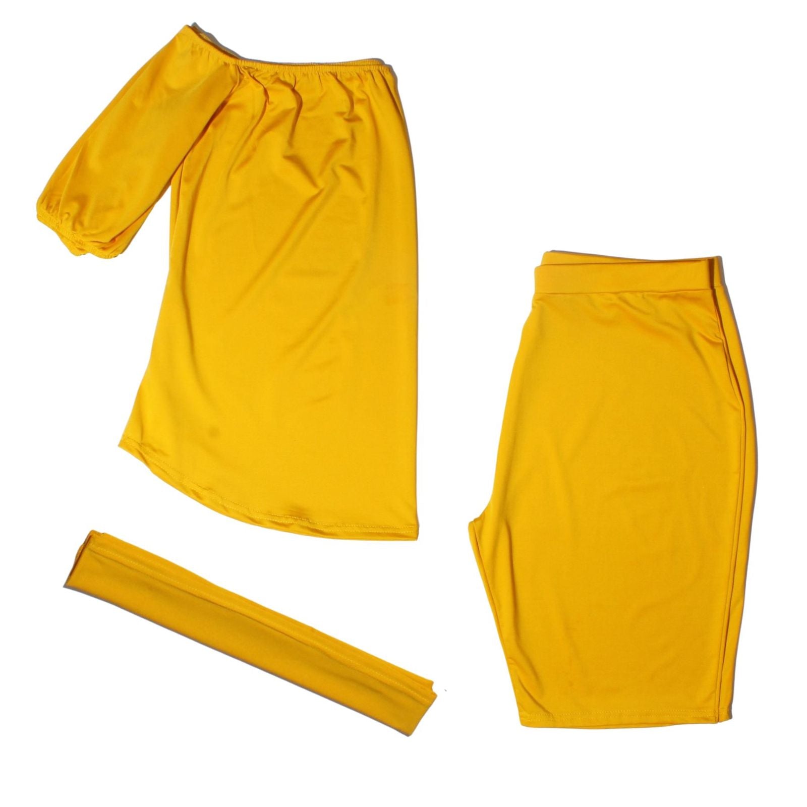 Women’s Off-Shoulder Shorts Set 3XL Mustard Casual Chic Trendy