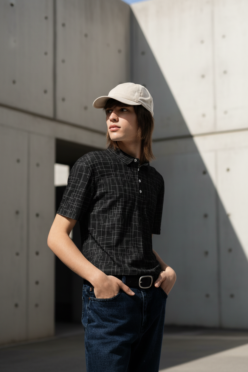 Architectural Silence Polo – Limited Drop – Minimalist Brutalist Geometric Slim Fit