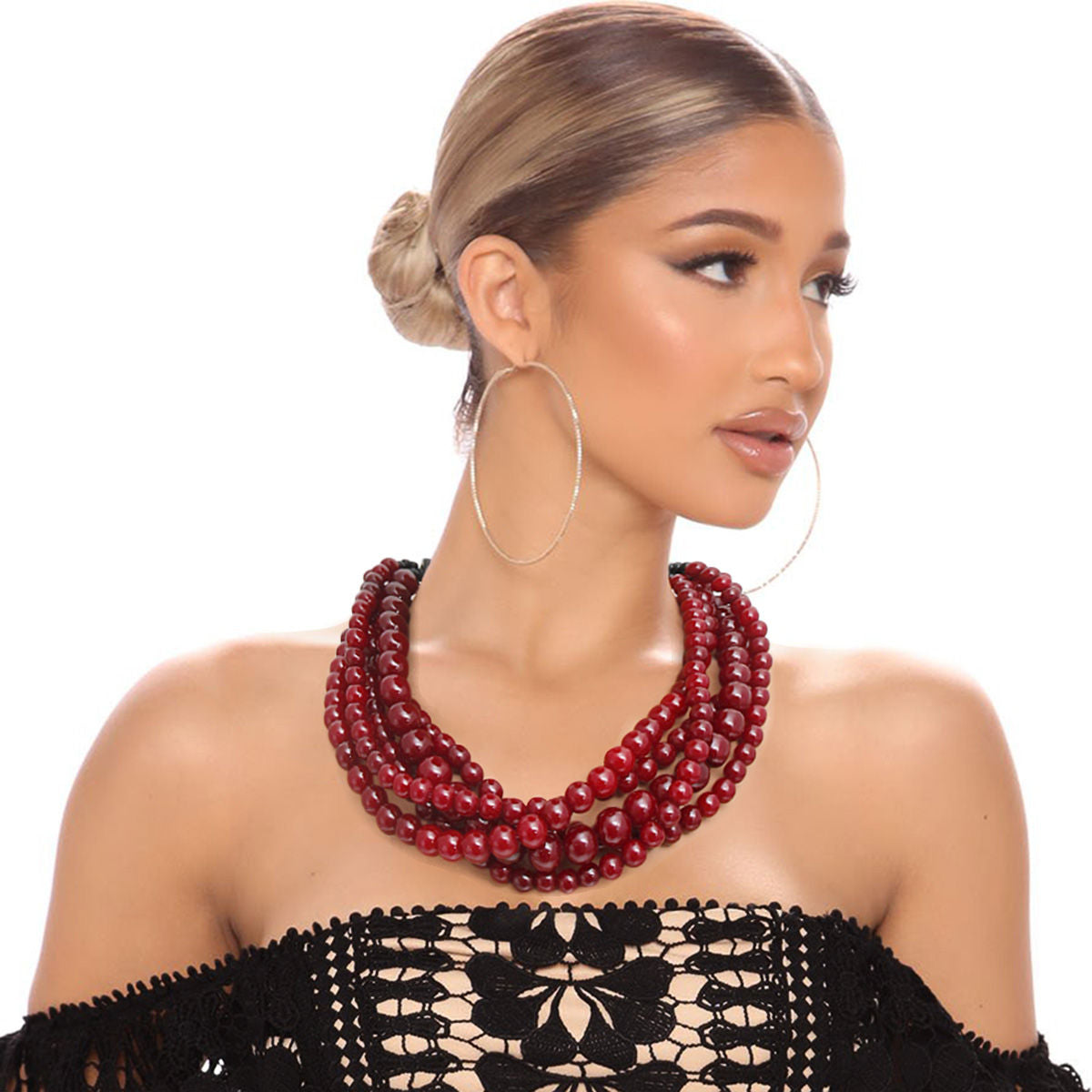 Buffalo Horn Hook Necklace with Wine Bead – Trendy Statement Jewelry