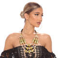 Statement Gold Necklace with Cream Stone Engraving, Stylish Fashion Jewelry